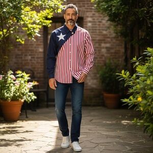 Vintage 90s Roper American Flag Patriotic Western Button Up Shirt USA Made Sz L